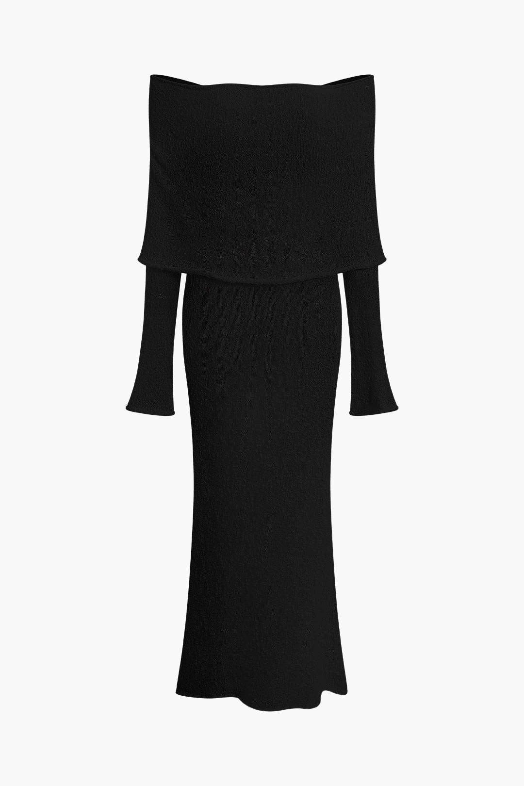 Off-Shoulder-Strandkleid mit langen Ärmeln – Schwarz