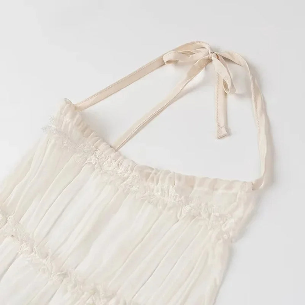 Elegantes langes Rüschenset – Kleid mit passendem Rückenfrei-Top