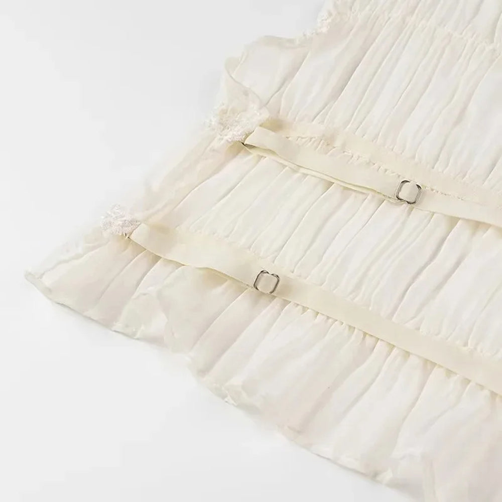 Elegantes langes Rüschenset – Kleid mit passendem Rückenfrei-Top