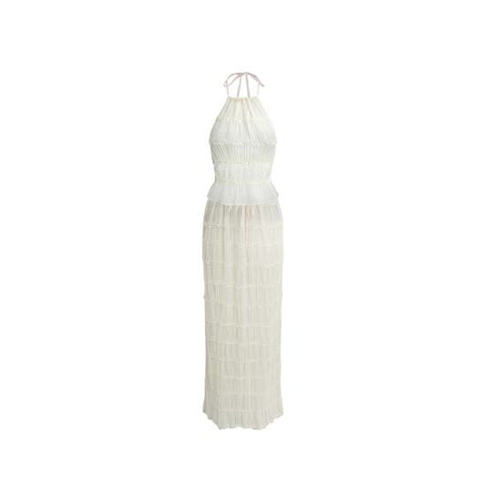 Elegantes langes Rüschenset – Kleid mit passendem Rückenfrei-Top