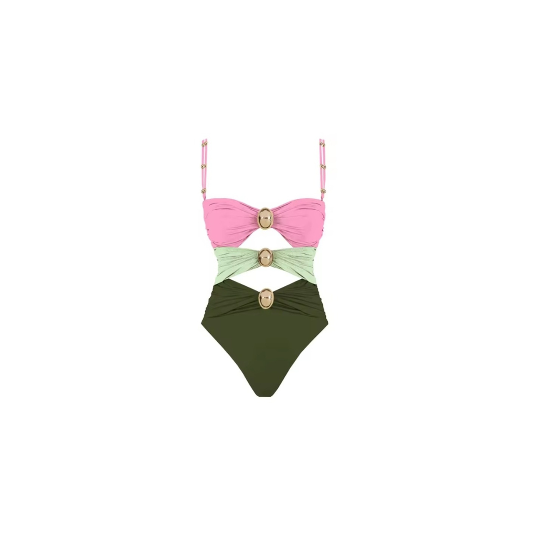 Bikini-Set mit passendem Kleid und goldene Details