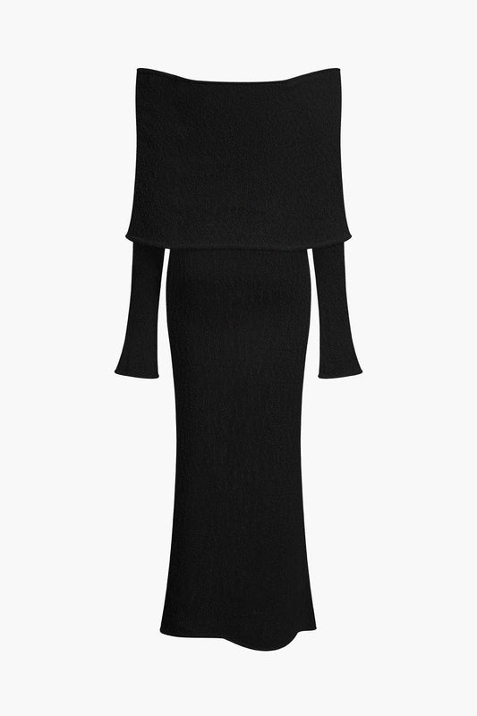 Off-Shoulder-Strandkleid mit langen Ärmeln – Schwarz