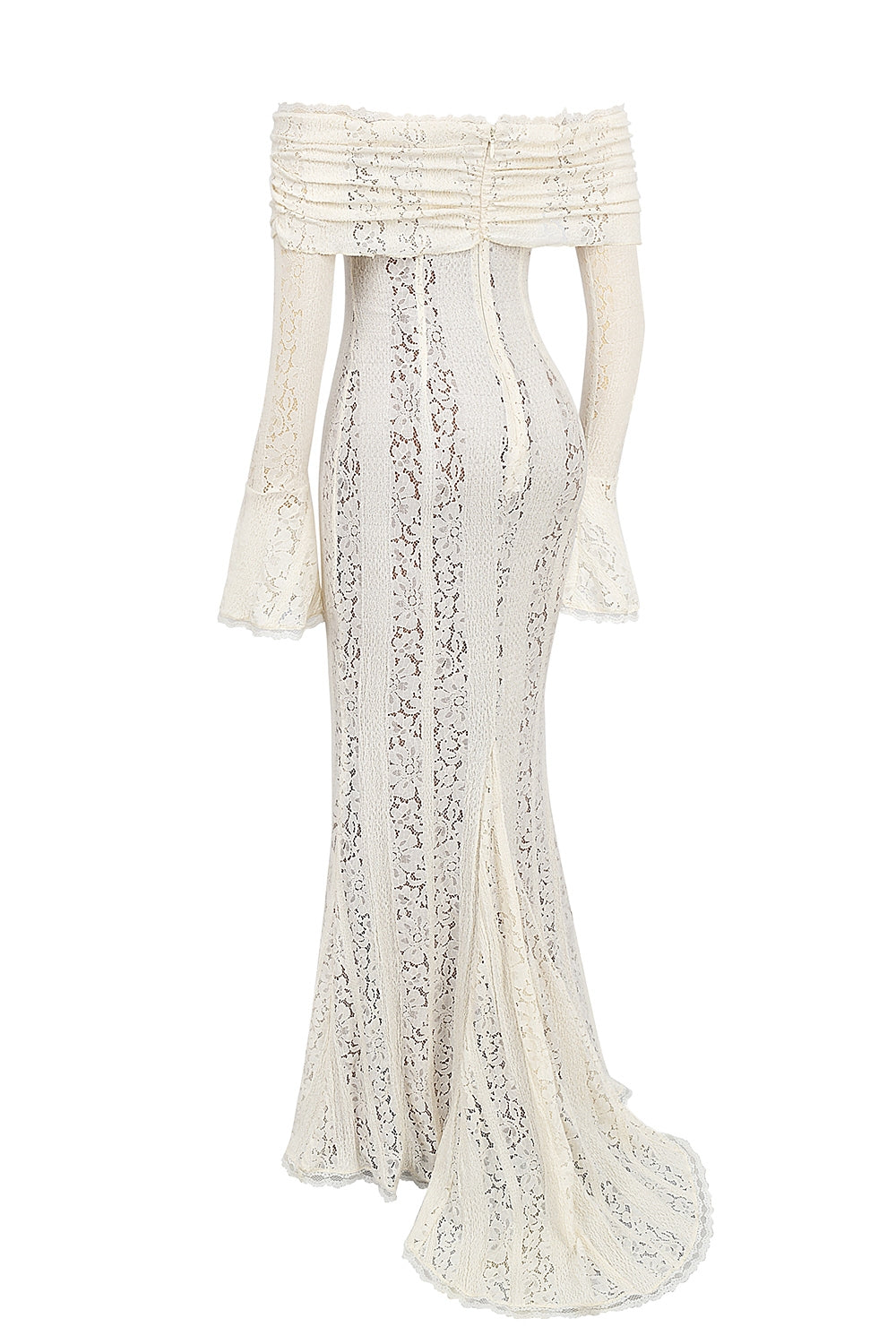 Langes Spitzenkleid mit Off-Shoulder-Design und langen Ärmeln